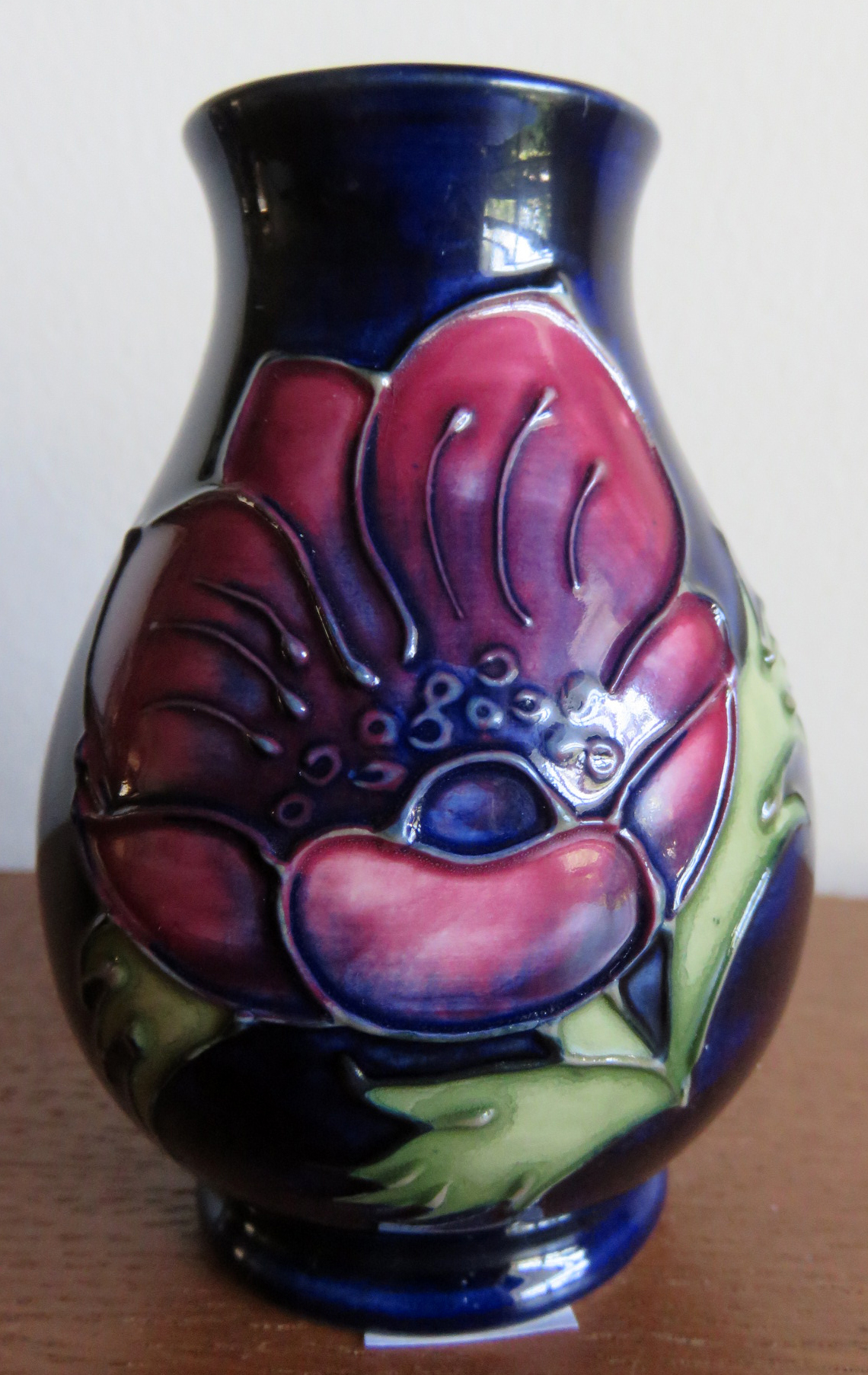 Moorcroft Hibiscus Cobalt Vase Side A